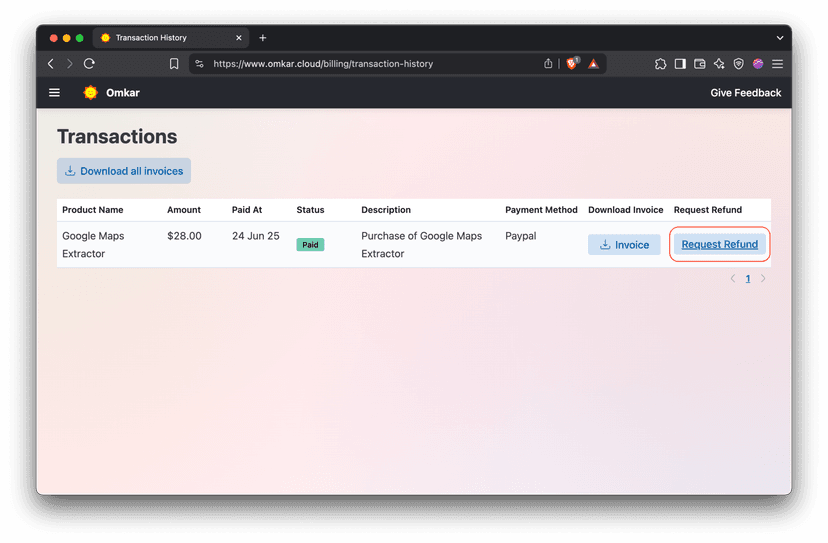 Request Refund Button