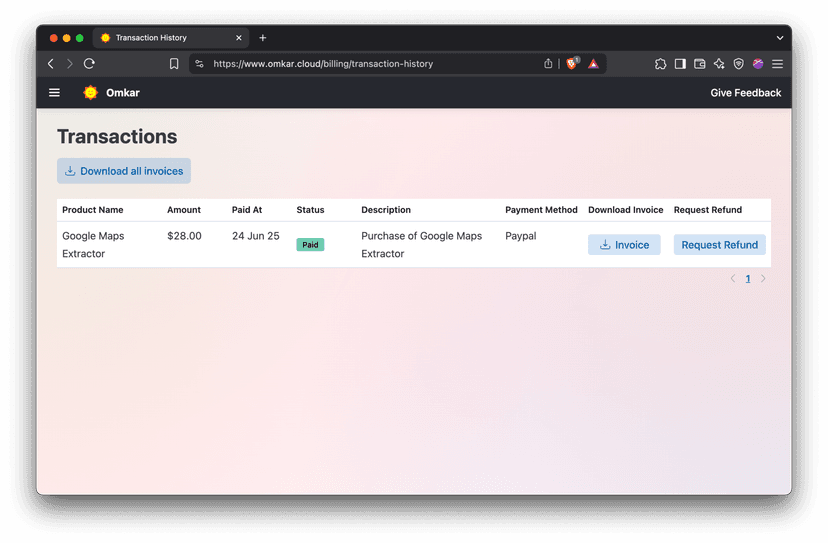 Transactions Page