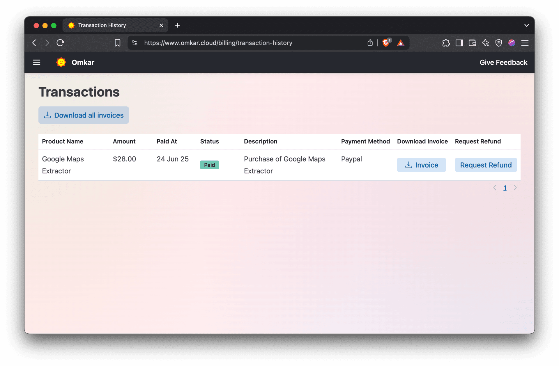 Transactions Page
